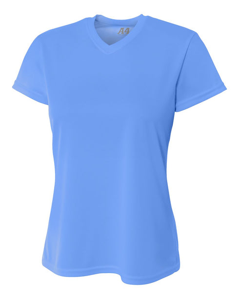 A4 Women's Short Sleeve V-Neck Birds Eye Mesh Tee (NW3254), Color 'Electric Blue'